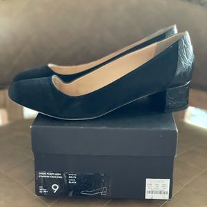 Jcrew Suede pumps w/ stamped croc Heel